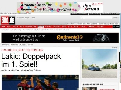 Bild zum Artikel: HSV-Frankfurt 0:2 - Lakic: Doppelpack im 1. Spiel!