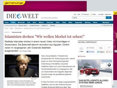 Bild zum Artikel: Videobotschaft: Islamisten drohen 'Wir wollen Merkel tot sehen!'