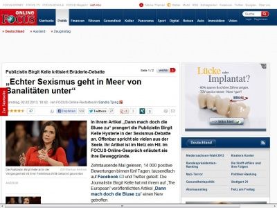 Bild zum Artikel: Publizistin Birgit Kelle kritisiert Brüderle-Debatte - 'Echter Sexismus geht in Meer von Banalitäten unter'