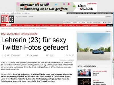 Bild zum Artikel: Das war aber ungezogen! - Lehrerin (23) für sexy Twitter-Fotos gefeuert