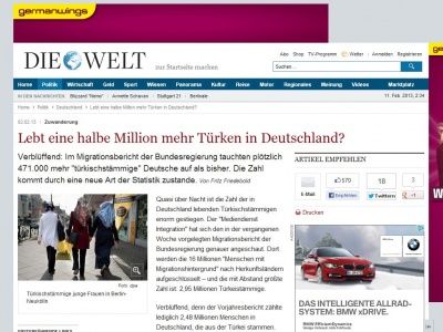 Bild zum Artikel: Zuwanderung: Lebt eine halbe Million mehr Türken in Deutschland?