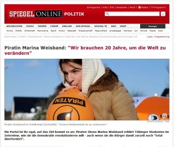 Bild zum Artikel: Piratin Marina Weisband: 'Wir brauchen 20 Jahre, um die Welt zu verändern'