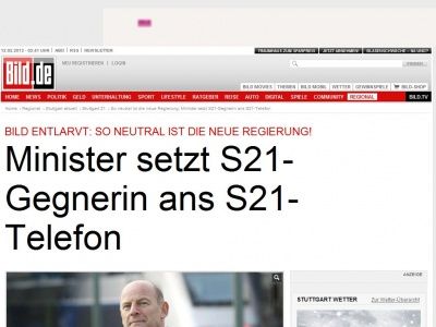 Bild zum Artikel: BILD entlarvt - Minister setzt S21-Gegnerin ans S21-Telefon