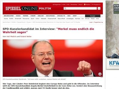 Bild zum Artikel: SPD-Kanzlerkandidat im Interview: 'Merkel muss endlich die Wahrheit sagen'