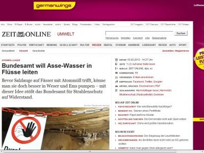 Bild zum Artikel: Atommülllager: 
			  Bundesamt will Asse-Wasser in Flüsse leiten