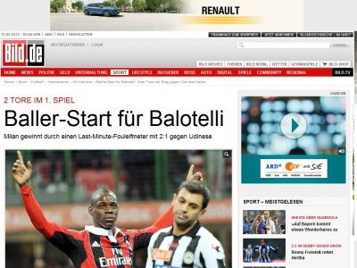 Bild zum Artikel: 2 Tore im 1. Spiel - Baller-Start für Balotelli