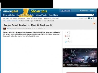 Bild zum Artikel: Super Bowl Trailer zu Fast & Furious 6