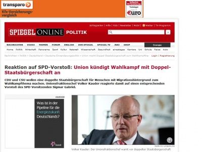 Bild zum Artikel: Reaktion auf SPD-Vorstoß: Union kündigt Wahlkampf mit Doppel-Staatsbürgerschaft an