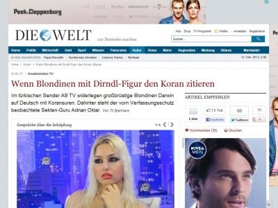 Bild zum Artikel: Kreationisten-TV: Wenn Blondinen mit Dirndl-Figur den Koran zitieren