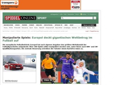 Bild zum Artikel: Manipulierte Spiele: Europol deckt gigantischen Wettbetrug im Fußball auf