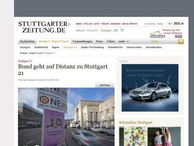 Bild zum Artikel: Stuttgart 21: Bund geht auf Distanz zu Stuttgart 21