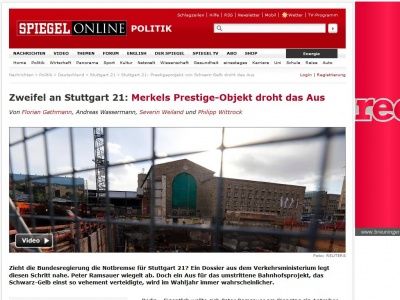 Bild zum Artikel: Zweifel an Stuttgart 21: Merkels Prestige-Objekt droht das Aus