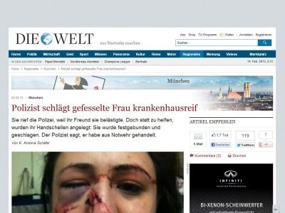 Bild zum Artikel: München: Polizist schlägt gefesselte Frau krankenhausreif