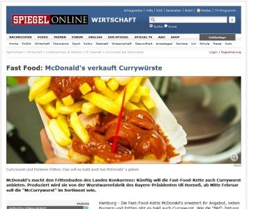 Bild zum Artikel: Fast Food: McDonald's verkauft Currywürste