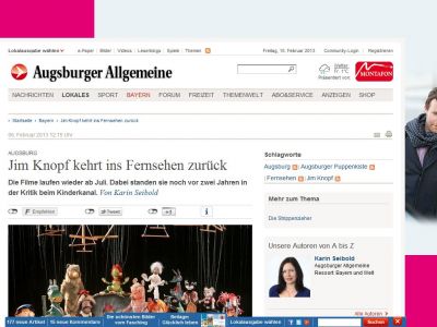 Bild zum Artikel: Augsburg: Jim Knopf kehrt ins Fernsehen zurück