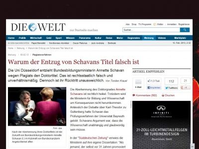 Bild zum Artikel: Plagiatsverfahren: Warum der Entzug von Schavans Titel falsch ist