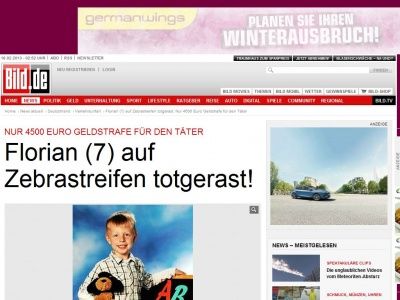 Bild zum Artikel: Geldstrafe für Täter - Florian (7) auf Zebrastreifen totgerast!