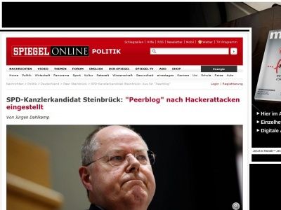 Bild zum Artikel: SPD-Kanzlerkandidat Steinbrück: 'Peerblog' nach Hackerattacken eingestellt