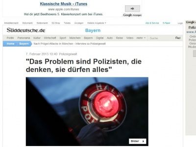 Bild zum Artikel: Polizeigewalt: 'Das Problem sind Polizisten, die denken, sie dürfen alles'