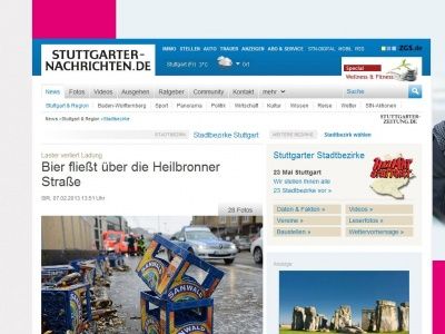 Bild zum Artikel: Laster verliert Ladung: Bier fließt über die Heilbronner Straße
