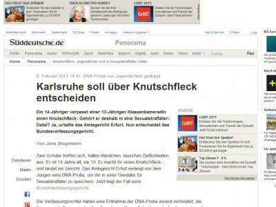 Bild zum Artikel: DNA-Probe von Jugendlichem gestoppt: Karlsruhe soll über Knutschfleck entscheiden