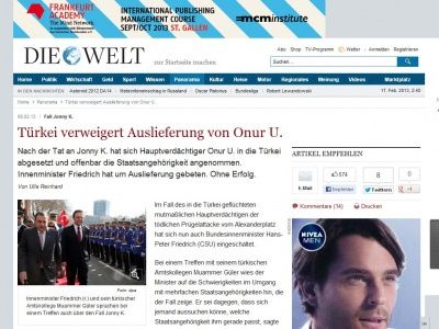 Bild zum Artikel: Fall Jonny K.: Türkei verweigert Auslieferung von Onur U.