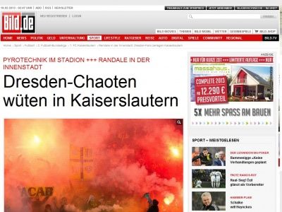 Bild zum Artikel: Pyros und Randale - Dresden-Chaoten wüten in Kaiserslautern