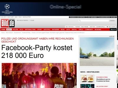 Bild zum Artikel: Polizei-Rechnung - Facebook-Party kostet 218 000 Euro
