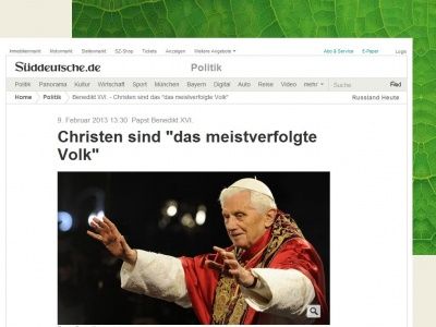 Bild zum Artikel: Papst Benedikt XVI.: Christen sind das 'das meistverfolgte Volk'