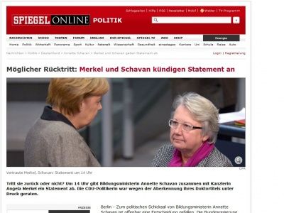 Bild zum Artikel: Möglicher Rücktritt: Merkel und Schavan kündigen Statement an