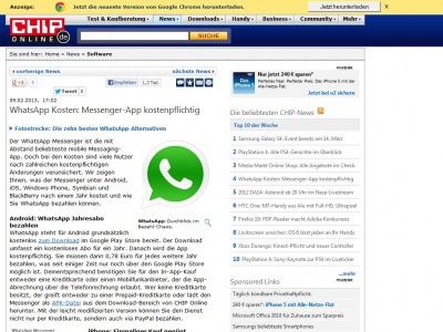 Bild zum Artikel: WhatsApp Kosten: Messenger-Abo bezahlen