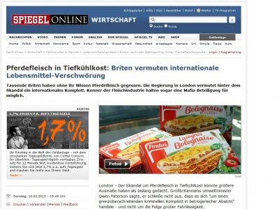 Bild zum Artikel: Pferdefleisch in Tiefkühlkost: Briten vermuten internationale Lebensmittel-Verschwörung