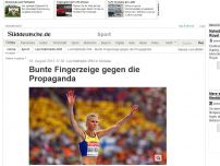 Bild zum Artikel: Leichtathletik-WM in Moskau: Bunte Fingerzeige gegen die Propaganda