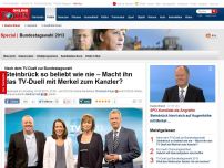 Bild zum Artikel: TV-Duell zur Bundestagswahl 2013 im Live-Ticker - Kann Peer Steinbrück seine letzte Chance gegen Angela Merkel nutzen?