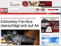 Bild zum Artikel: 1 Toter, 8 Verletzte - Eishockey-Fan-Bus überschlägt sich auf A4