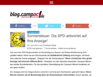 Bild zum Artikel: Sonnensteuer: Die SPD antwortet auf Ihre Anzeige!