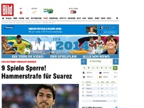 Bild zum Artikel: Fifa bestraft Uruguay-Beißer - 9 Spiele Sperre! Hammerstrafe für Suarez