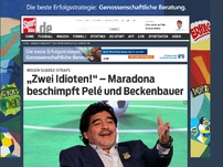 Bild zum Artikel: Maradona beschimpft Pelé und Beckenbauer: „Idioten“ In einer wüsten Tirade hat Diego Armando Maradona Pelé und Franz Beckenbauer für ihre Verteidigung der Bestrafung von Luis Suarez beschimpft. »