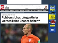 Bild zum Artikel: Robben sicher: „Argentinier werden keine Chance haben“ Holland-Star Arjen Robben ist sich nach dem eigenen WM-Aus sicher, dass Deutschland Weltmeister wird. Außerdem könne ihm „Platz 3 gestohlen bleiben“. »