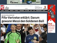 Bild zum Artikel: Fifa erklärt: Darum gewann Messi den Goldenen Ball! Für die Entscheidung, Messi zum besten Spieler der WM zu küren, musste die Fifa viel Kritik einstecken. Jetzt hat der Verband die Wahl erklärt und verteidigt. »