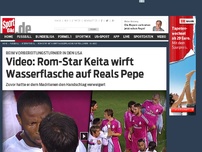 Bild zum Artikel: Video: Rom-Star Keita wirft Wasserflasche auf Reals Pepe Eklat beim Spiel zwischen Rom und Real: Seydou Keita verweigerte Pepe erst den Handschlag, warf dann eine Wasserflasche auf den Verteidiger. Das Video. »