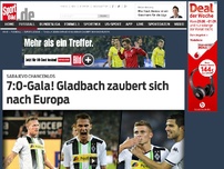 Bild zum Artikel: 7:0-Gala! Gladbach zaubert sich nach Europa Mit ihrem höchsten Europacup-Sieg seit knapp 41 Jahren ist die Gladbacher Borussia in die Gruppenphase der Europa League eingezogen. »
