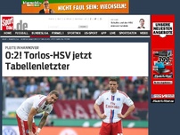 Bild zum Artikel: 0:2! Torlos-HSV jetzt Tabellenletzter Der Hamburger SV bleibt auch bei der 0:2-Niederlage in Hannover ohne Saisontor und rutscht auf Tabellenplatz 18 ab. Andreasen und Sobiech treffen für 96. »