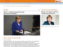 Bild zum Artikel: Merkel: „Globale Herausforderungen gemeinsam bewältigen“