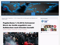 Bild zum Artikel: Pegida-Demo 1.12.2014: Schwarzer Block der Antifa angeblich zum Aufmischen nach Dresden bestellt