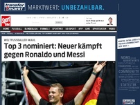 Bild zum Artikel: Top 3: Neuer kämpft gegen Ronaldo und Messi Weltmeister Manuel Neuer vom FC Bayern hat es unter die Top-Kandidaten für die Wahl zum Weltfußballer des Jahres 2014 geschafft. »