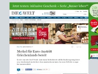 Bild zum Artikel: Medienbericht: Merkel – Euro-Austritt Griechenlands wäre verkraftbar