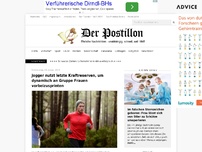 Bild zum Artikel: Jogger nutzt letzte Kraftreserven, um dynamisch an Gruppe Frauen vorbeizusprinten