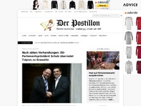 Bild zum Artikel: Nach zähen Verhandlungen: EU-Präsident Schulz überredet Tsipras zu Krawatte