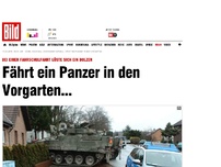 Bild zum Artikel: Kurioser Unfall - Fährt ein Panzer in den Vorgarten...